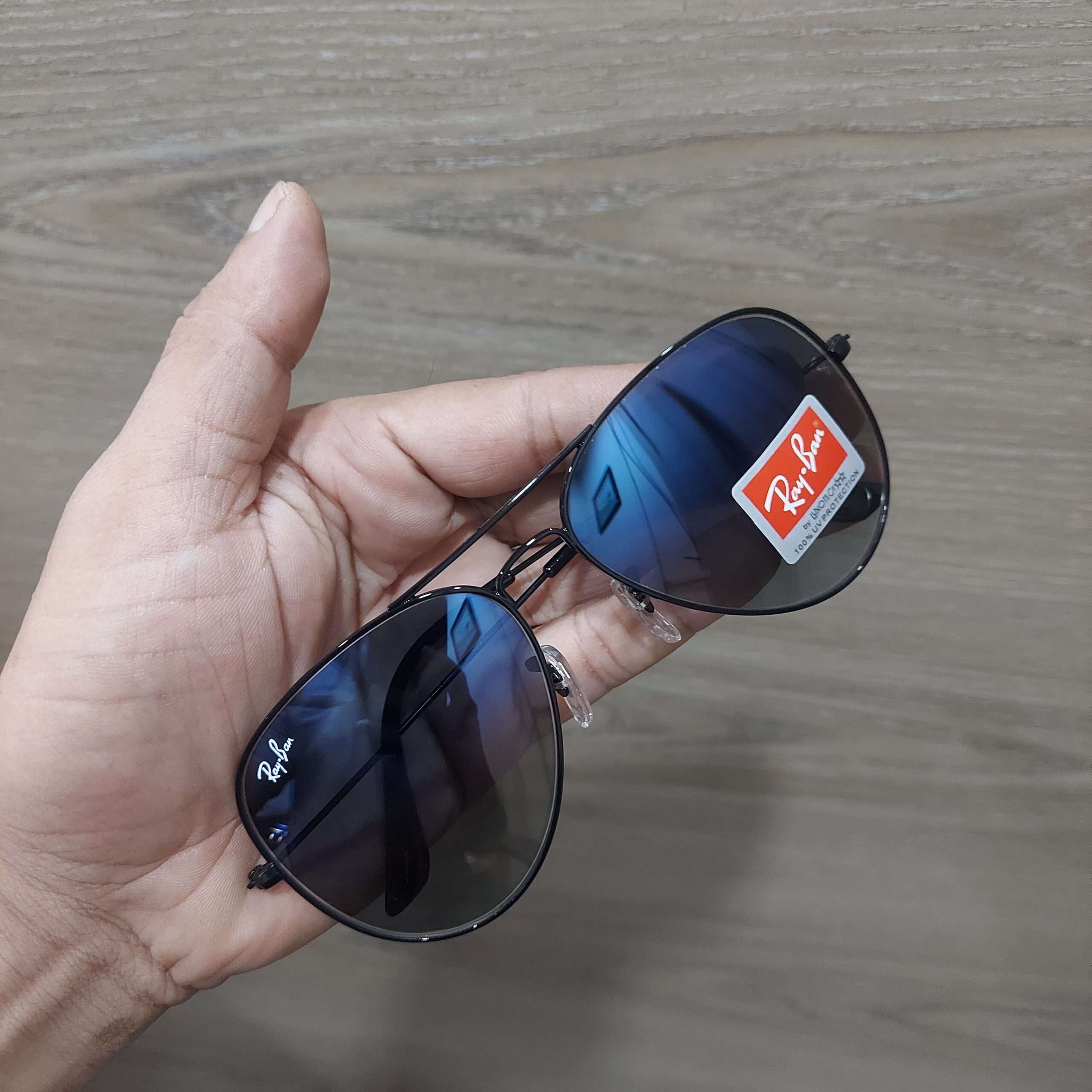 Ray-Ban Aviator Black Metal Frame Blue Shade Glass Lens